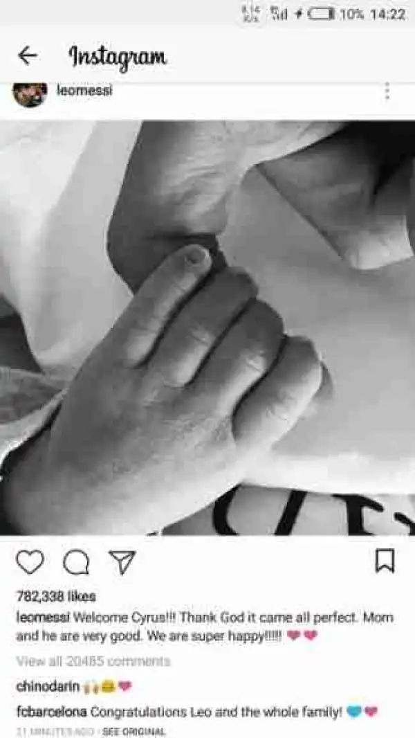 Lionel Messi Announces The Birth Of His Third Son (Photo)